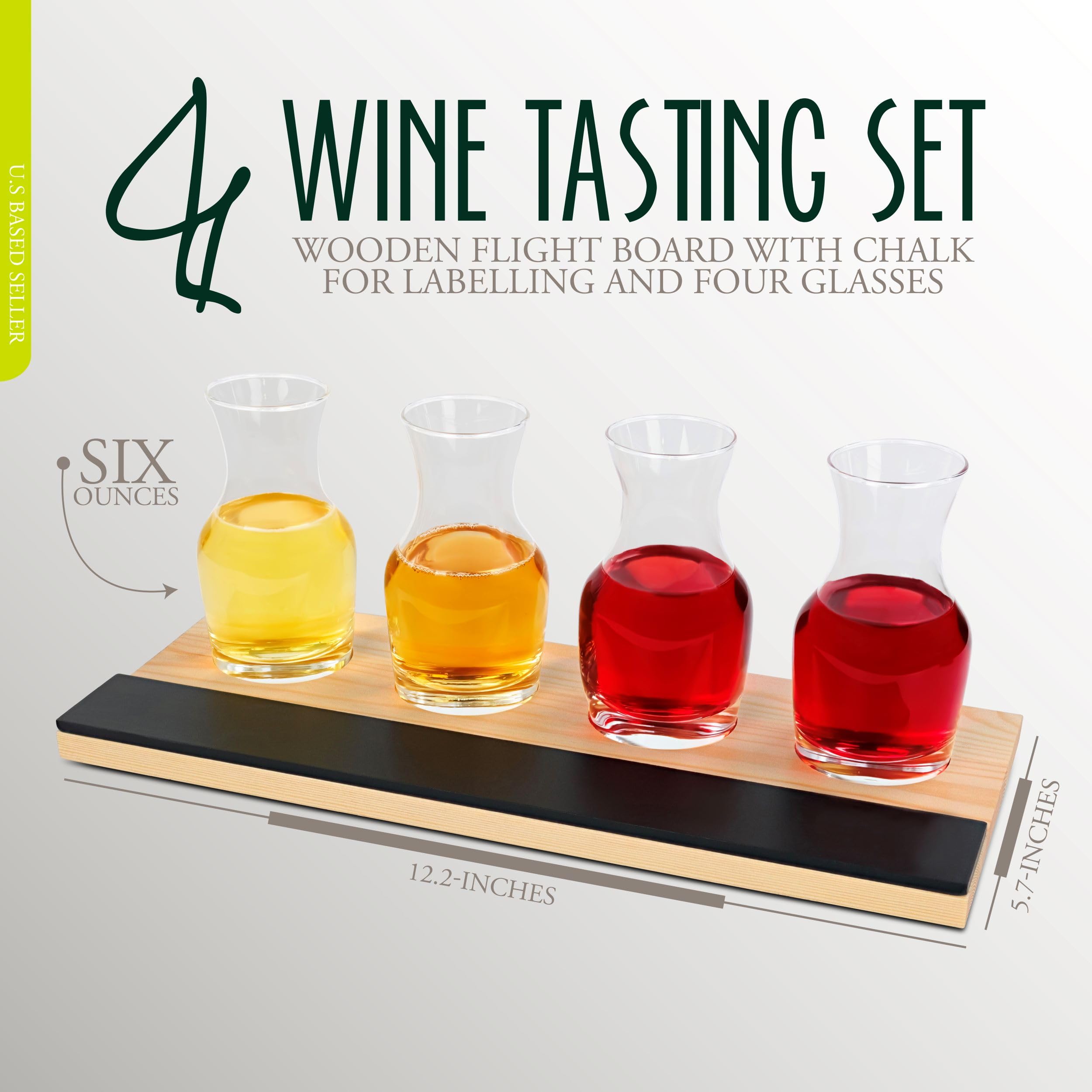 G Francis Wine Tasting Kit 2 Pack - 4 Slot Sample Drink Flight Boards with Glasses For Wine, Beer, Whiskey, Coffee, Margaritas, Cocktails - Wooden Chalkboard Holder Beverage Tasting Kit for Home