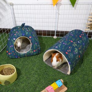 Glittme Guinea Pig Hideout, Soft Guinea Pig Bed and Tunnel, 2 Pack Washable Guinea Pig Tunnel with House Guinea Pig Accessories for Hamster, Rabbit, Bunny, Small Animal