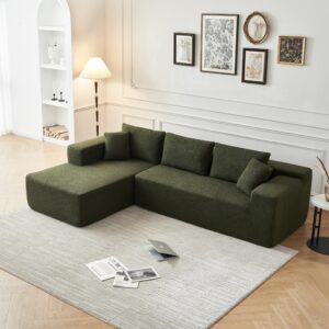 JUSTONE 104.33" Sponge Sectional Sofa Couch for Living Room, L Shaped Lamb Modular High Density Sponge Floor Sofa Couch with Chaise Lounge,Cloud Couch, Green