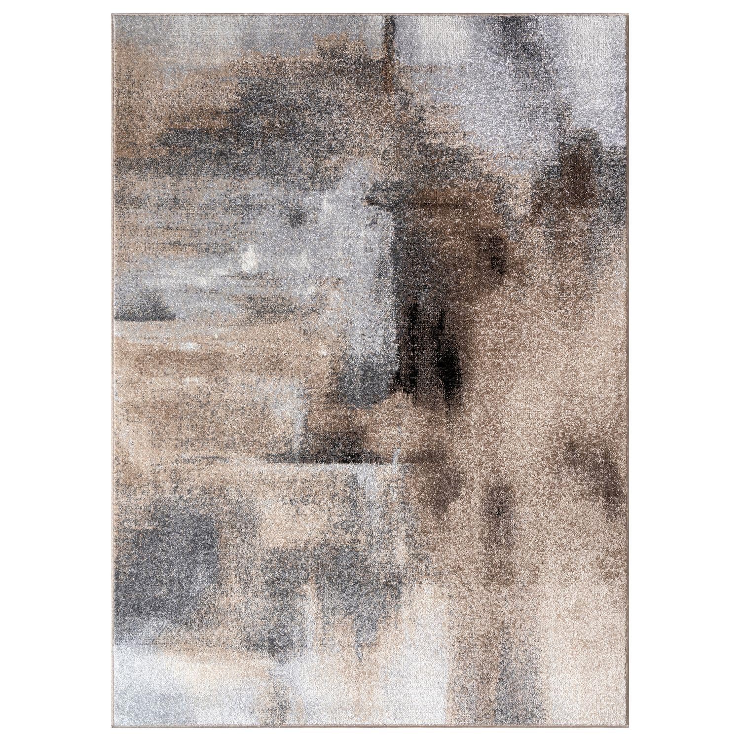 Paco Home Designer Rug with Modern Earthy Colors in Cream Brown Black, Size: 3'11" x 5'3"