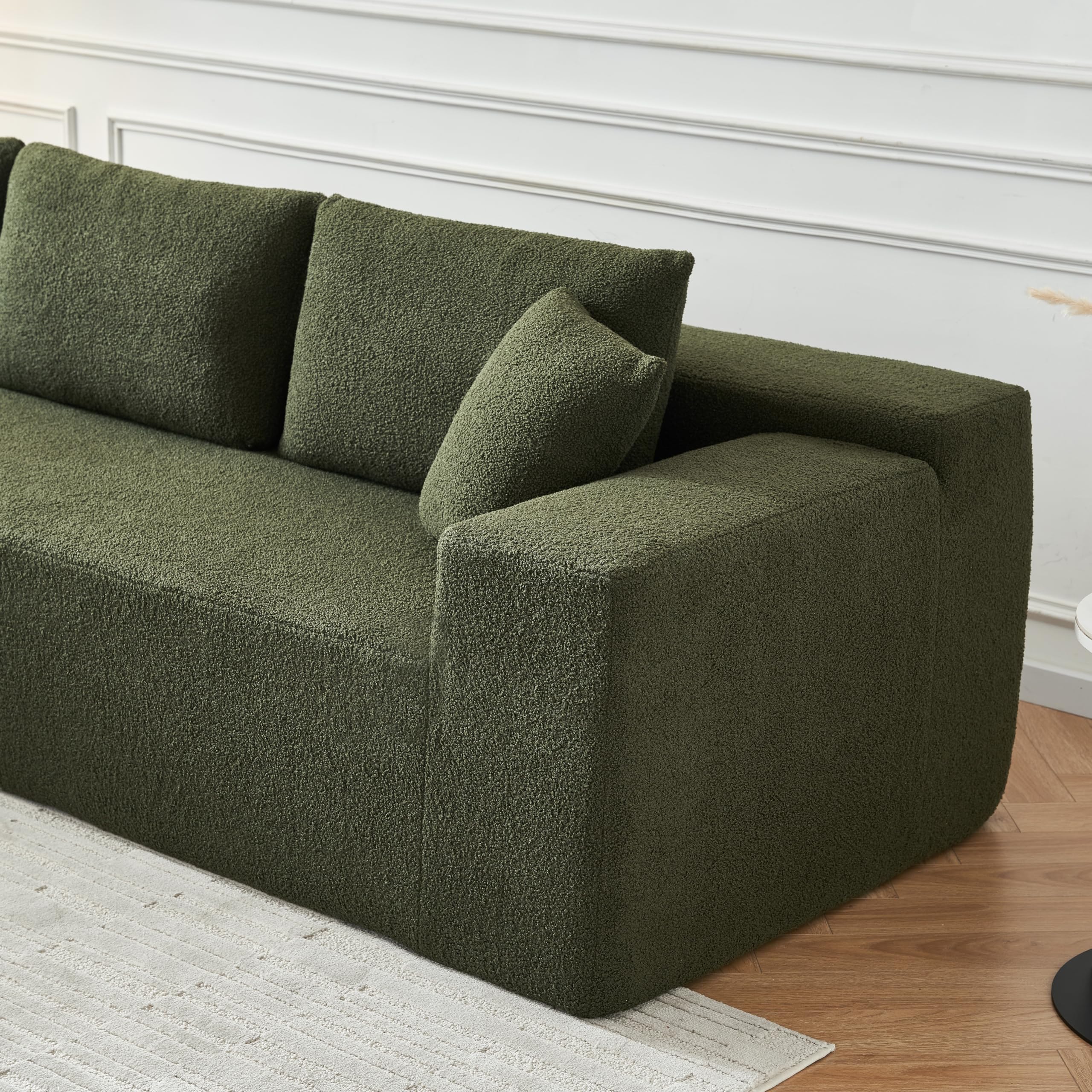 JUSTONE 104.33" Sponge Sectional Sofa Couch for Living Room, L Shaped Lamb Modular High Density Sponge Floor Sofa Couch with Chaise Lounge,Cloud Couch, Green