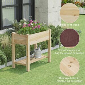 FILWH Raised Garden Bed with Legs Elevated Wooden Planter Box Stand Large Planter Stand Box for Fruits Vegetables Flowers with Divider with Bag - 34x18x30.5IN