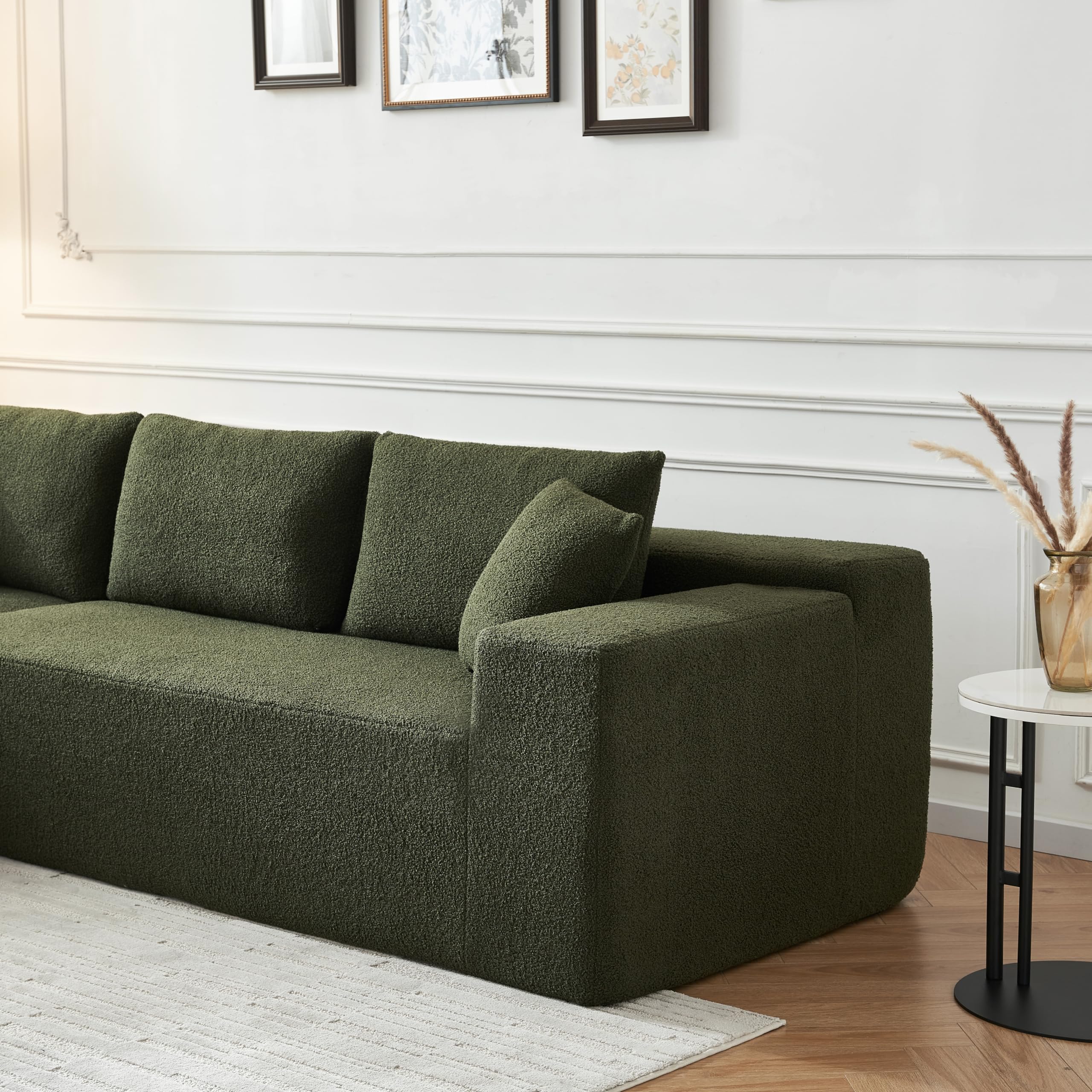 JUSTONE 104.33" Sponge Sectional Sofa Couch for Living Room, L Shaped Lamb Modular High Density Sponge Floor Sofa Couch with Chaise Lounge,Cloud Couch, Green