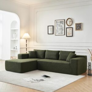 JUSTONE 104.33" Sponge Sectional Sofa Couch for Living Room, L Shaped Lamb Modular High Density Sponge Floor Sofa Couch with Chaise Lounge,Cloud Couch, Green