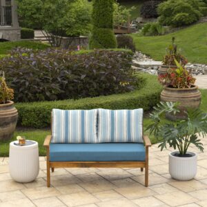 Arden Selections Outdoor Loveseat Cushion Set, 48 x 24, Water Repellent, Fade Resistant, Cushion Set for Couch, Bench, and Swing 48 x 24, French Blue Linen Stripe