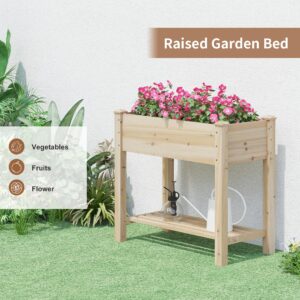 FILWH Raised Garden Bed with Legs Elevated Wooden Planter Box Stand Large Planter Stand Box for Fruits Vegetables Flowers with Divider with Bag - 34x18x30.5IN