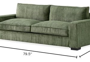 Container Furniture Direct Luxe Corduroy Sofa with Sleek Design, Spacious and Comfortable 3 Seater Couch for Modern Living Room, Ideal for Entertainment and Cozy Moments, Large, Green