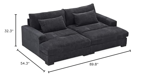 US Pride Furniture Luxe Double Chaise Sleeper Sofa with Soft Corduroy Upholstery, Adaptable to Twin Bed, Comfortable Living Room Couch for Modern Homes, 89.9" Wide, Black