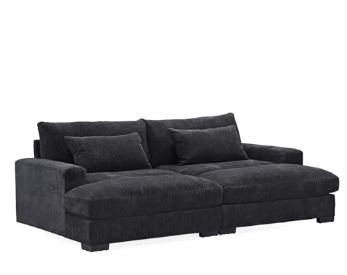 US Pride Furniture Luxe Double Chaise Sleeper Sofa with Soft Corduroy Upholstery, Adaptable to Twin Bed, Comfortable Living Room Couch for Modern Homes, 89.9" Wide, Black