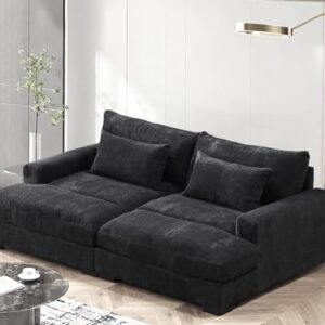 US Pride Furniture Luxe Double Chaise Sleeper Sofa with Soft Corduroy Upholstery, Adaptable to Twin Bed, Comfortable Living Room Couch for Modern Homes, 89.9" Wide, Black