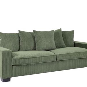 US Pride Furniture Luxe Living Room Sofa with 5 Complementary Toss Pillows, Soft Corduroy Upholstery, Streamlined Design, Ample and Cozy 3 Seater Couch for Modern Spaces, 88" Wide, Dark Green