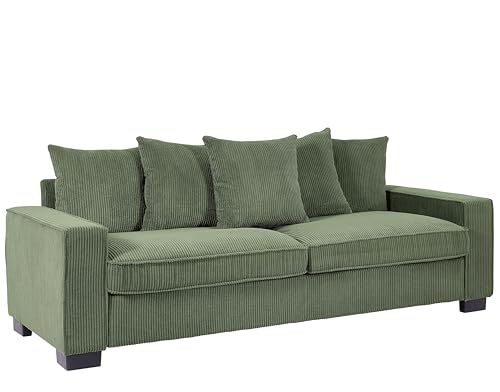 US Pride Furniture Luxe Living Room Sofa with 5 Complementary Toss Pillows, Soft Corduroy Upholstery, Streamlined Design, Ample and Cozy 3 Seater Couch for Modern Spaces, 88" Wide, Dark Green