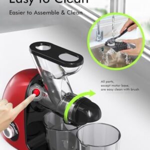 SiFENE Slow Masticating Cold Press Juicer Machines for Fruit & Vegetable, Juice Yield Maker Extractor with Dual Mouth, Quiet Motor & Anti-Clog System, Easy to Clean, Non-BPA, Red