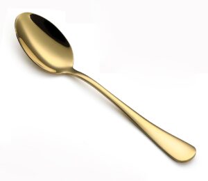 wyt gold teaspoons set of 8, stainless steel gold silverware dessert spoon, coffee spoon, mirrored finish, dishwasher safe, 6.7-inches