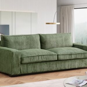 Container Furniture Direct Luxe Corduroy Sofa with Sleek Design, Spacious and Comfortable 3 Seater Couch for Modern Living Room, Ideal for Entertainment and Cozy Moments, Large, Green