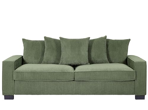 US Pride Furniture Luxe Living Room Sofa with 5 Complementary Toss Pillows, Soft Corduroy Upholstery, Streamlined Design, Ample and Cozy 3 Seater Couch for Modern Spaces, 88" Wide, Dark Green