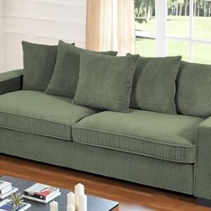 US Pride Furniture Luxe Living Room Sofa with 5 Complementary Toss Pillows, Soft Corduroy Upholstery, Streamlined Design, Ample and Cozy 3 Seater Couch for Modern Spaces, 88" Wide, Dark Green