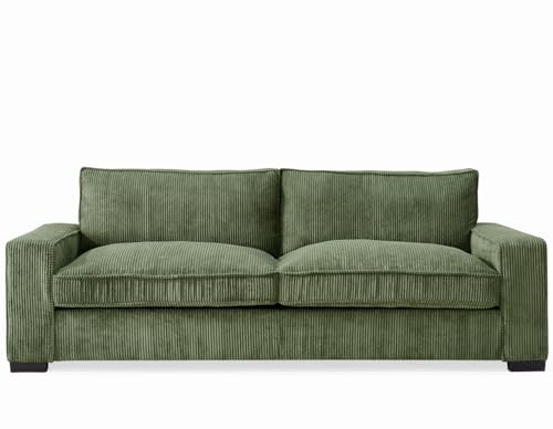 Container Furniture Direct Luxe Corduroy Sofa with Sleek Design, Spacious and Comfortable 3 Seater Couch for Modern Living Room, Ideal for Entertainment and Cozy Moments, Large, Green