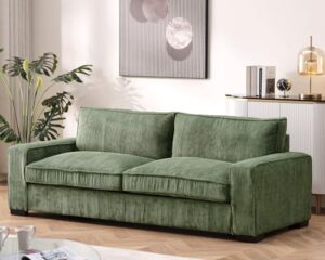 container furniture direct luxe corduroy sofa with sleek design, spacious and comfortable 3 seater couch for modern living room, ideal for entertainment and cozy moments, large, green