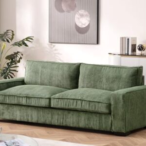 Container Furniture Direct Luxe Corduroy Sofa with Sleek Design, Spacious and Comfortable 3 Seater Couch for Modern Living Room, Ideal for Entertainment and Cozy Moments, Large, Green