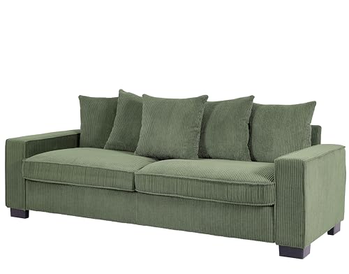 US Pride Furniture Luxe Living Room Sofa with 5 Complementary Toss Pillows, Soft Corduroy Upholstery, Streamlined Design, Ample and Cozy 3 Seater Couch for Modern Spaces, 88" Wide, Dark Green