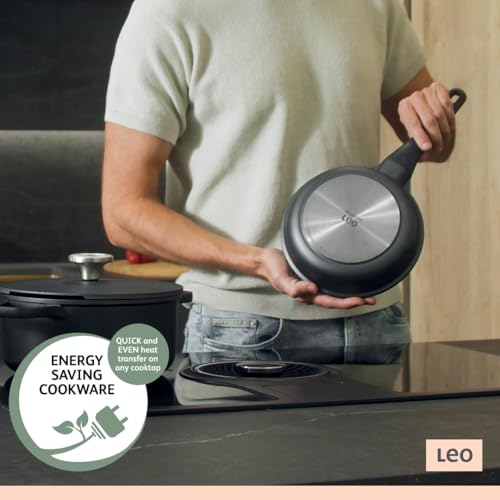 Berghoff Leo Phantom Nonstick Ceramic Frying Pan 8in Detachable Handle Recycled Cast Aluminum CeraGreen Non-toxic Coating Induction Pan Oven-to-table Cookware Full Disk