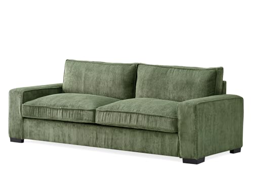 Container Furniture Direct Luxe Corduroy Sofa with Sleek Design, Spacious and Comfortable 3 Seater Couch for Modern Living Room, Ideal for Entertainment and Cozy Moments, Large, Green