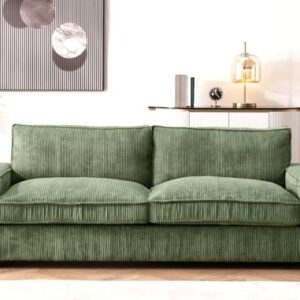 Container Furniture Direct Luxe Corduroy Sofa with Sleek Design, Spacious and Comfortable 3 Seater Couch for Modern Living Room, Ideal for Entertainment and Cozy Moments, Large, Green