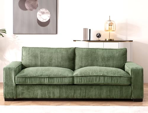 Container Furniture Direct Luxe Corduroy Sofa with Sleek Design, Spacious and Comfortable 3 Seater Couch for Modern Living Room, Ideal for Entertainment and Cozy Moments, Large, Green