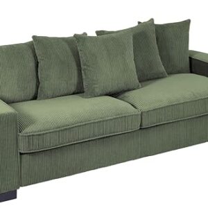 US Pride Furniture Luxe Living Room Sofa with 5 Complementary Toss Pillows, Soft Corduroy Upholstery, Streamlined Design, Ample and Cozy 3 Seater Couch for Modern Spaces, 88" Wide, Dark Green