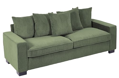 US Pride Furniture Luxe Living Room Sofa with 5 Complementary Toss Pillows, Soft Corduroy Upholstery, Streamlined Design, Ample and Cozy 3 Seater Couch for Modern Spaces, 88" Wide, Dark Green