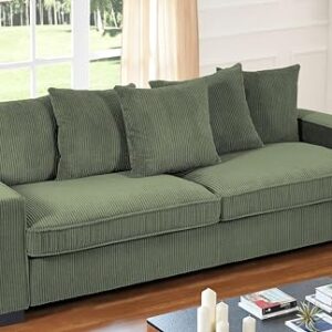 US Pride Furniture Luxe Living Room Sofa with 5 Complementary Toss Pillows, Soft Corduroy Upholstery, Streamlined Design, Ample and Cozy 3 Seater Couch for Modern Spaces, 88" Wide, Dark Green