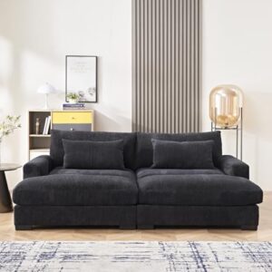 US Pride Furniture Luxe Double Chaise Sleeper Sofa with Soft Corduroy Upholstery, Adaptable to Twin Bed, Comfortable Living Room Couch for Modern Homes, 89.9" Wide, Black