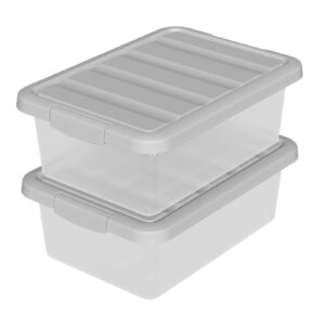 nihenok 14 l clear latch storage box, 2 pack plastic storage bins with gray lids