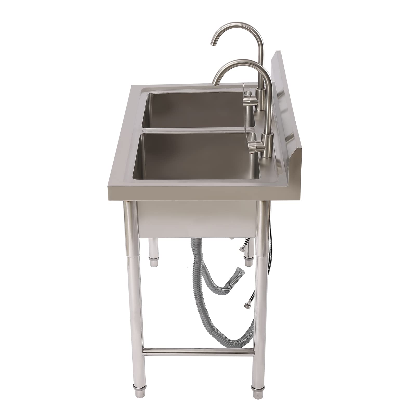 2 Compartment Commercial Stainless Steel Sink,Free Standing Utility Double Bowl Restaurant Sink,Kitchen Prep & Utility Sink for Home Garage Bar Laundry Room 39.3" L×23.6" W×31.5" H