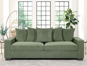 us pride furniture luxe living room sofa with 5 complementary toss pillows, soft corduroy upholstery, streamlined design, ample and cozy 3 seater couch for modern spaces, 88" wide, dark green