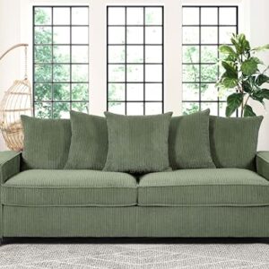 US Pride Furniture Luxe Living Room Sofa with 5 Complementary Toss Pillows, Soft Corduroy Upholstery, Streamlined Design, Ample and Cozy 3 Seater Couch for Modern Spaces, 88" Wide, Dark Green