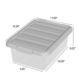 Nihenok 14 L Clear Latch Storage Box, 2 Pack Plastic Storage Bins with Gray Lids