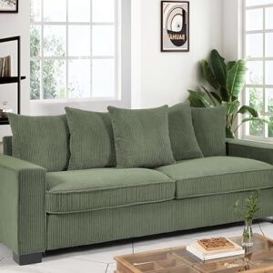 US Pride Furniture Luxe Living Room Sofa with 5 Complementary Toss Pillows, Soft Corduroy Upholstery, Streamlined Design, Ample and Cozy 3 Seater Couch for Modern Spaces, 88" Wide, Dark Green