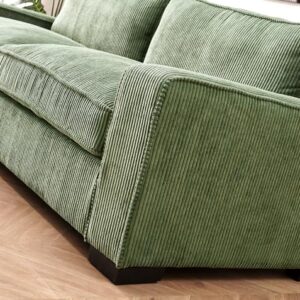 Container Furniture Direct Luxe Corduroy Sofa with Sleek Design, Spacious and Comfortable 3 Seater Couch for Modern Living Room, Ideal for Entertainment and Cozy Moments, Large, Green