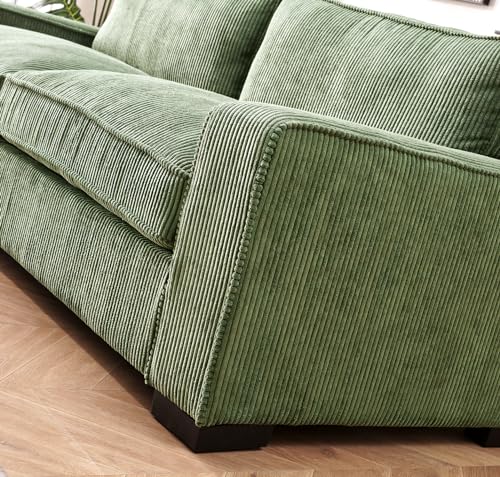 Container Furniture Direct Luxe Corduroy Sofa with Sleek Design, Spacious and Comfortable 3 Seater Couch for Modern Living Room, Ideal for Entertainment and Cozy Moments, Large, Green