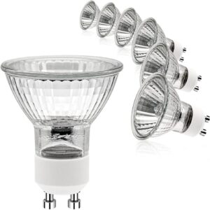 etuolmp gu10 halogen light bulbs 2 pin, 6 pack gu10 bulb warm white, dimmable gu10+c 120v 35w bulb for wax warmer bulbs, track light bulbs, range hood light bulbs, candle warmer light bulbs