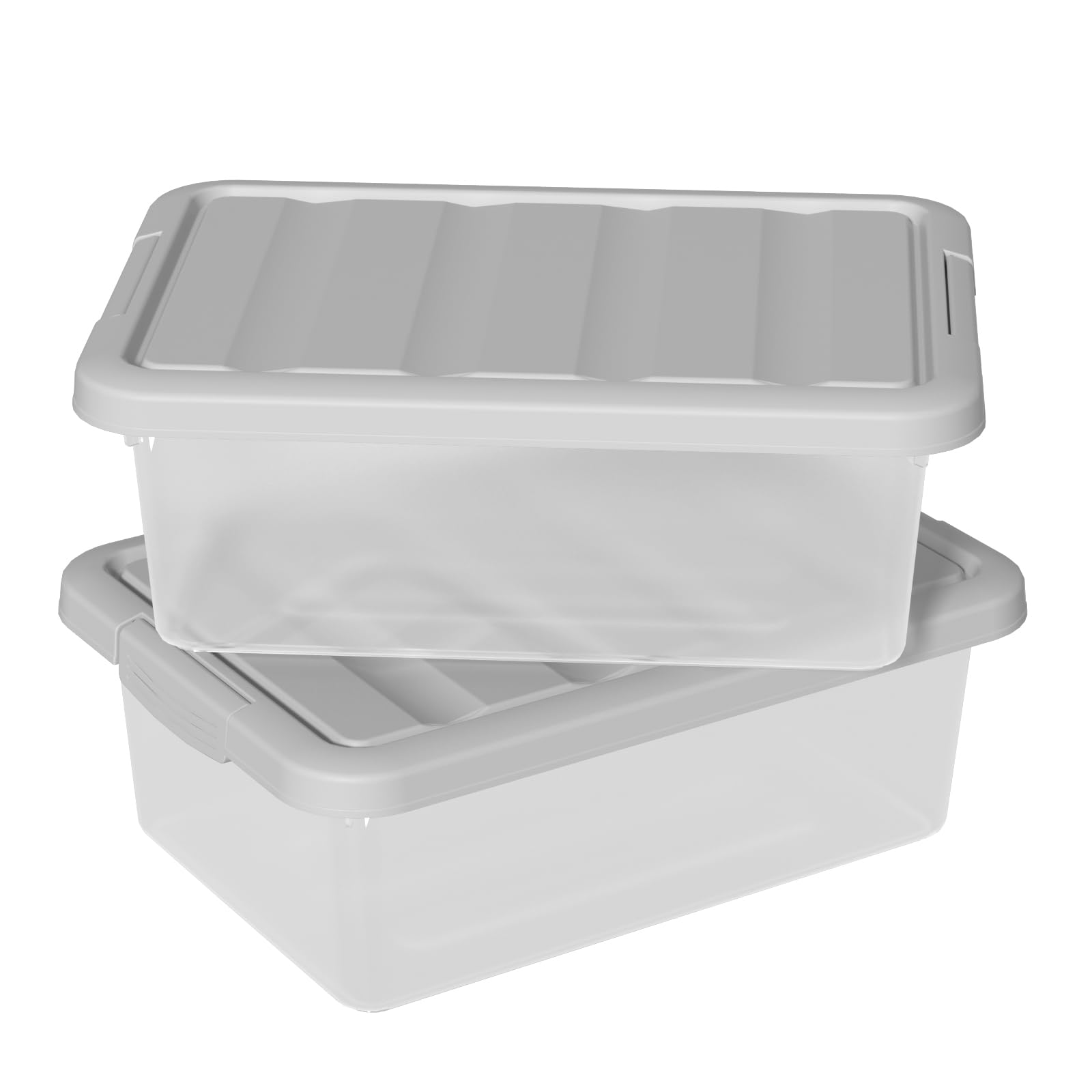 Nihenok 14 L Clear Latch Storage Box, 2 Pack Plastic Storage Bins with Gray Lids