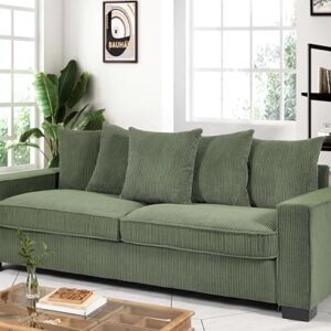 US Pride Furniture Luxe Living Room Sofa with 5 Complementary Toss Pillows, Soft Corduroy Upholstery, Streamlined Design, Ample and Cozy 3 Seater Couch for Modern Spaces, 88" Wide, Dark Green