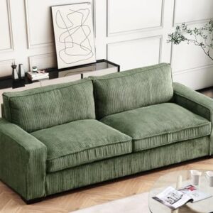 Container Furniture Direct Luxe Corduroy Sofa with Sleek Design, Spacious and Comfortable 3 Seater Couch for Modern Living Room, Ideal for Entertainment and Cozy Moments, Large, Green