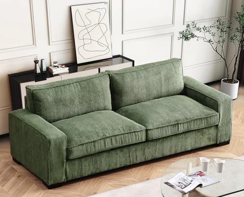 Container Furniture Direct Luxe Corduroy Sofa with Sleek Design, Spacious and Comfortable 3 Seater Couch for Modern Living Room, Ideal for Entertainment and Cozy Moments, Large, Green