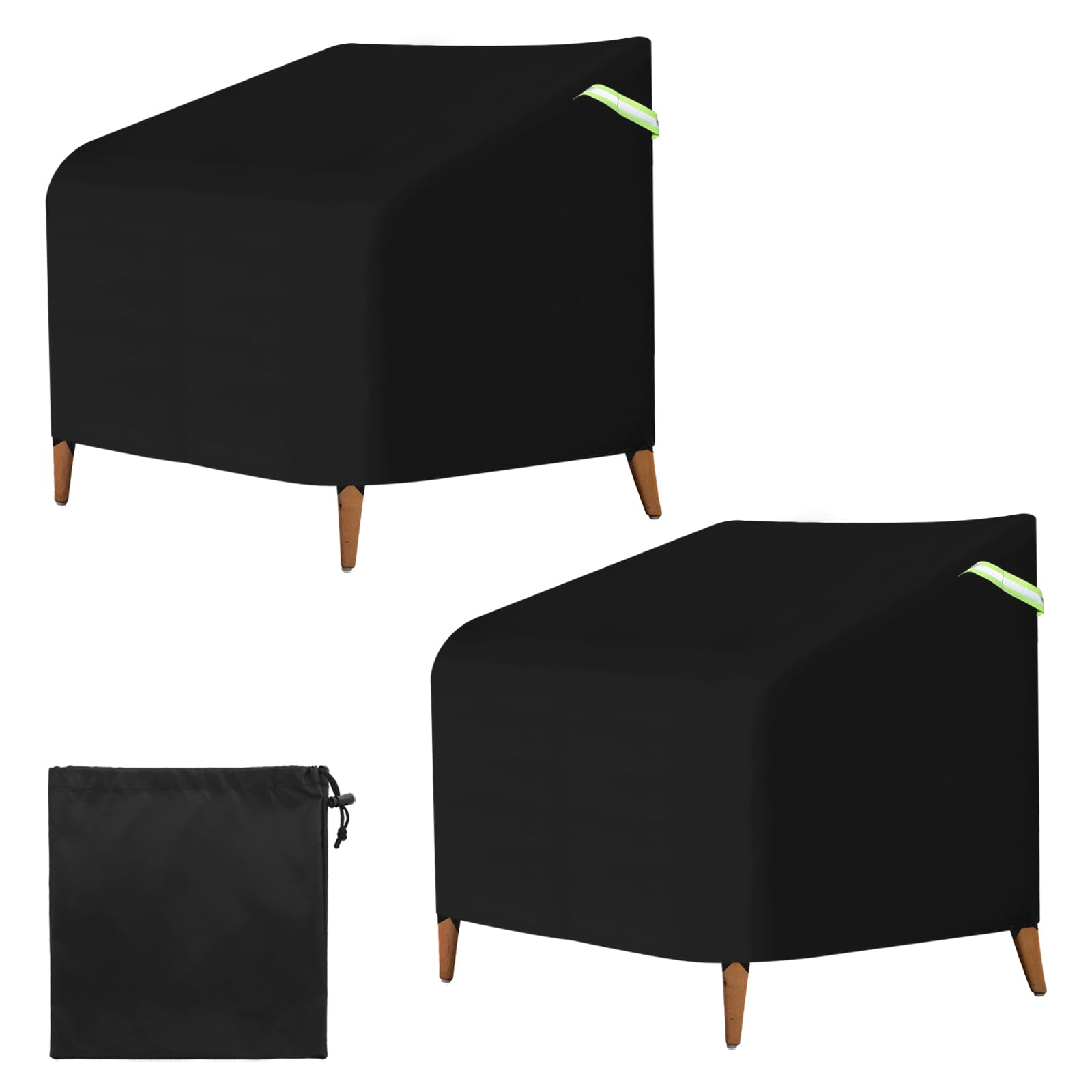 PATIKIL Outdoor Chair Covers Waterproof, 2 Pack 40"W x 34"D x 39"H Large Patio Furniture Cover 600D Oxford Lawn Lounge Chair Protection with Luminous Handle for Yard Garden, Black