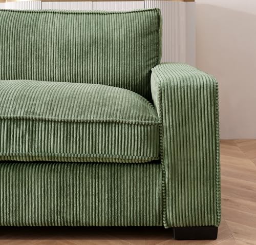 Container Furniture Direct Luxe Corduroy Sofa with Sleek Design, Spacious and Comfortable 3 Seater Couch for Modern Living Room, Ideal for Entertainment and Cozy Moments, Large, Green