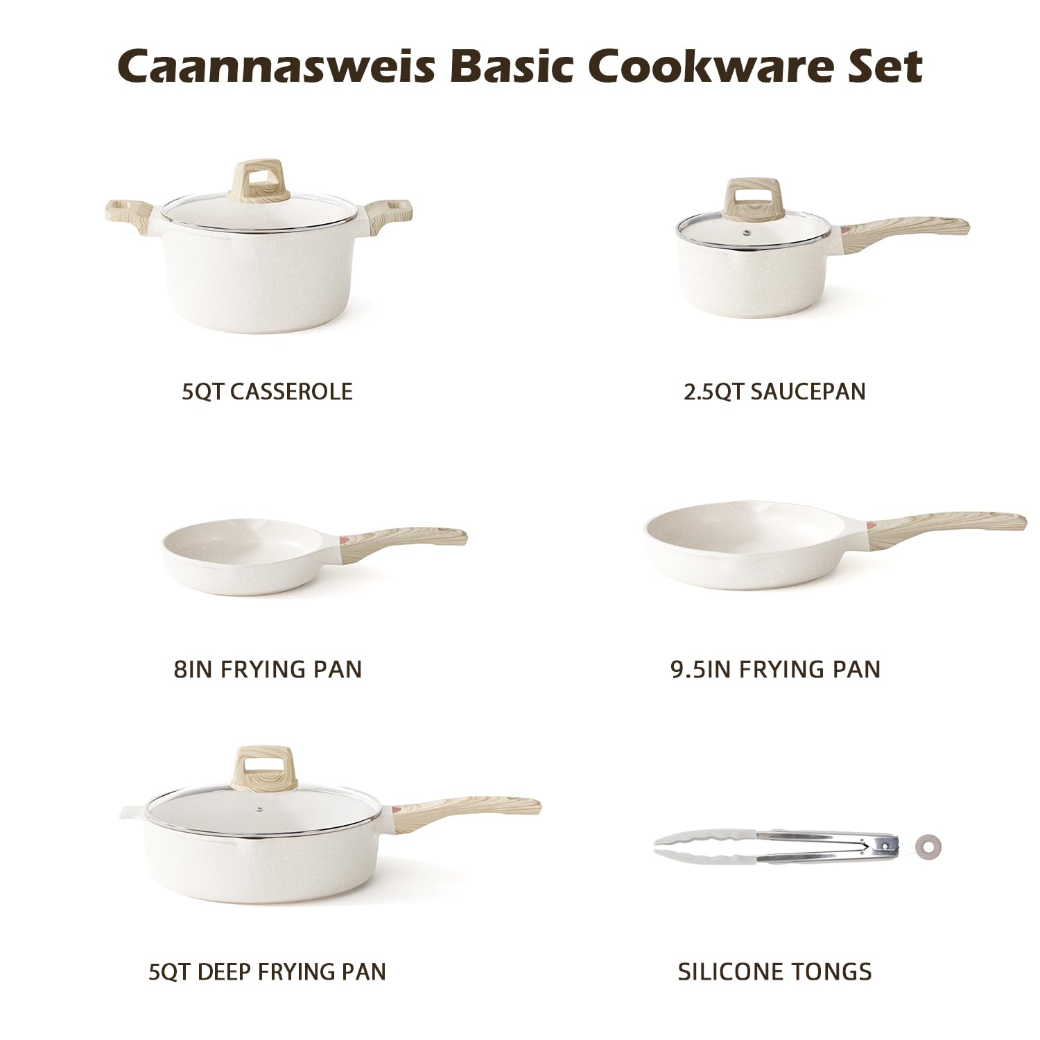 Pots and Pans Set - Caannasweis Nonstick Granite Stone Cookware Sets, Induction Frying Pans for Cooking, PFOS PFOA Free, Basic Gray