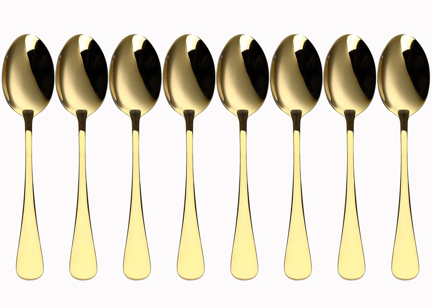 WYT Gold Teaspoons Set of 8, Stainless Steel Gold Silverware Dessert Spoon, Coffee Spoon, Mirrored Finish, Dishwasher Safe, 6.7-Inches